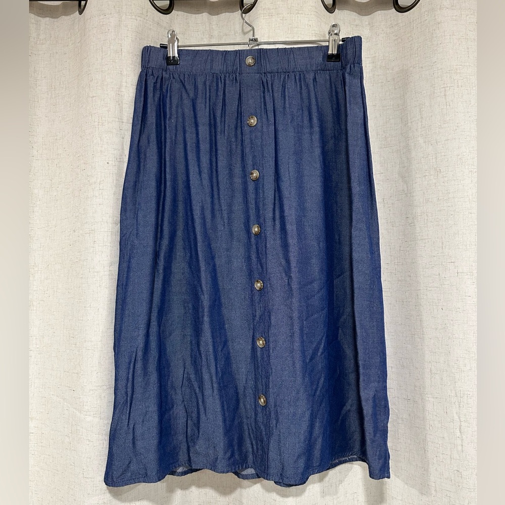 Blue Button-Down Denim Skirt